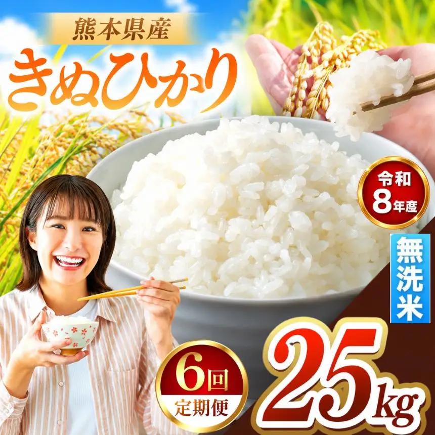 【 定期便 6回 】R8年産 熊本県産 無洗米 きぬひかり 25kg
