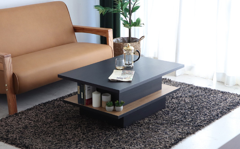 【東馬家具】FEEL（フィール）リフトアップテーブルBK(H060596)