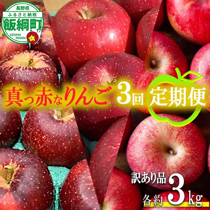 旬の赤いりんご 【 定期便 】 訳あり 3kg × 3回 ( 秋映 シナノホッペ サンふじ ) ファームトヤ 沖縄県への配送不可 2026年10月上旬頃から2026年12月中旬頃まで順次発送予定 令和8年度収穫分 信州 果物 フルーツ リンゴ 林檎 長野 予約 農家直送 長野県 飯綱町 [1837]