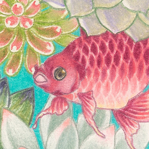 アート作品「多肉植物と琉金」（大）  【169011】 絵画 ｲﾝﾃﾘｱ ｱｰﾄ 芸術品 美術品