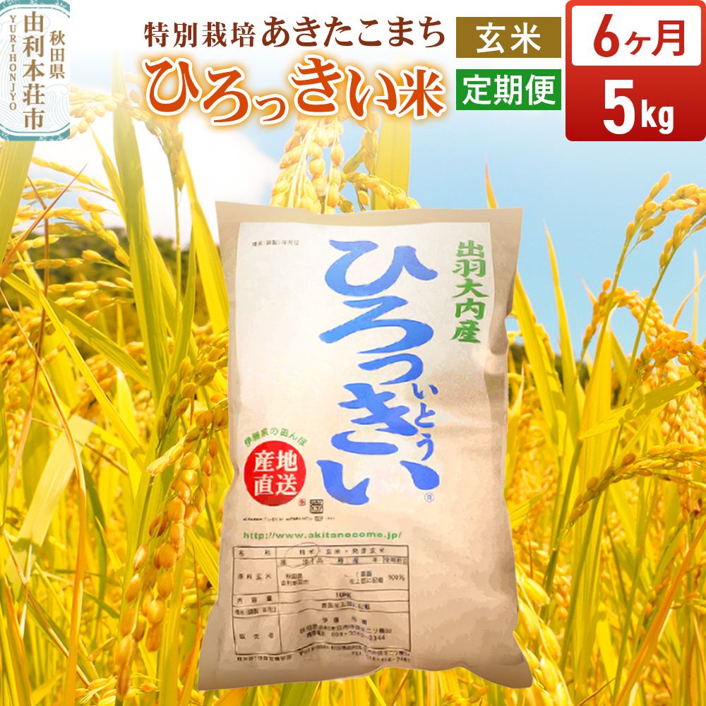 《定期便6ヶ月》【玄米】 秋田県産 あきたこまち 5kg 令和7年産 特別栽培米 ひろっきい米