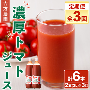 ＜全3回定期便＞濃厚！トマトジュース (1L×2本×3回・計6本)【2026年8月上旬から随時発送】 トマト トマトジュース ジュース 塩分不使用 100%果汁 野菜 野菜不足 有機肥料 フルティカ 飲料 定期便 【吉方農園】【D7081】