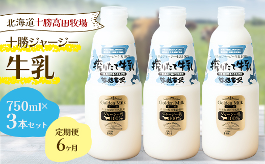 【毎月定期便】【十勝高田牧場】十勝搾りたてジャージー牛乳 750ml×3本セット全6回【配送不可地域：離島】
