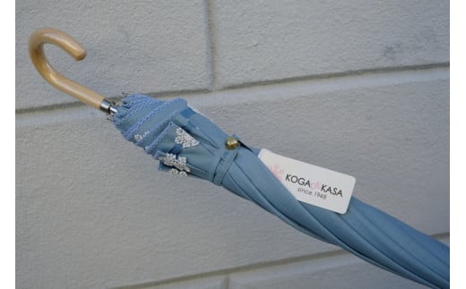 雪華模様の刺繍入り日傘（晴雨兼用・サイズ50ｃｍ・UV加工・麻50％綿50％）カラー：水色 | 日傘 50センチ 晴雨兼用  UV加工 レディース 雪の結晶 ブルー 水色 おしゃれ かわいい スタイリ