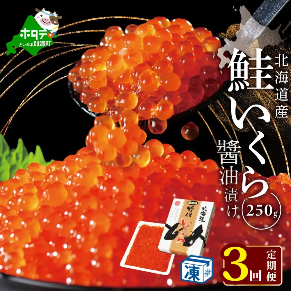 【定期便 3ヵ月】計750g【250g×1パック 3回 お届け】本場「北海道」 いくら 醤油漬け 別海町 いくら