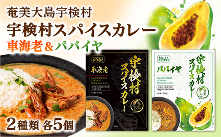 宇検村 スパイスカレー 車海老&パパイヤ 各5食 (10食セット) 本格 レトルト カレー えび エビ パパイヤ 宇検村 鹿児島