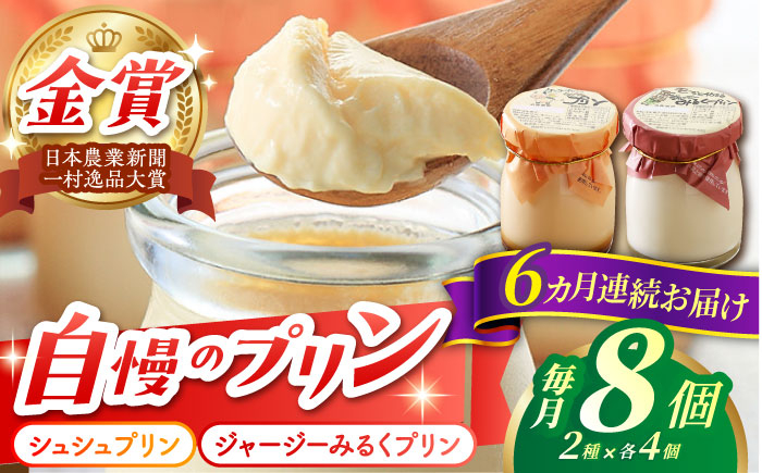 
            【6回定期便】シュシュプリンとジャージーみるくプリンセット 8個/月（計48個）/ プリン スイーツ ミルク ジャージ―牛乳 /  大村市 / おおむら夢ファームシュシュ [ACAA317]
          