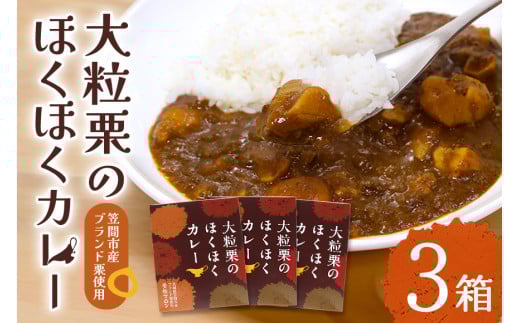 大粒栗のほくほくカレー 3箱 栗 国産 カレー レトルト 大粒 くり 和栗 ブランド栗 愛樹マロン使用 ギフト プレゼント 茨城県 笠間市