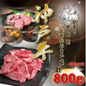 訳あり 神戸牛 焼肉用(部位おまかせ)計800g KKWY1-2【配送不可地域：離島】【1682967】
