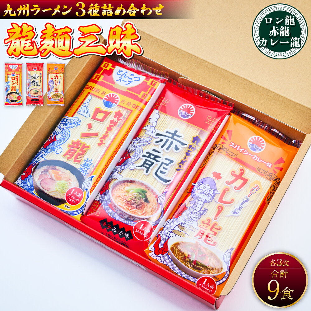 【ふるさと納税】 ラーメン 龍麺三昧 ロン龍 赤龍 カレー龍 各3食 合計9食 とんこつラーメン 豚骨ラーメン 豚骨 らーめん 中華そば 辛味噌 カレー ノンフライ麺 マー油 にんにく 九州 熊本 熊本ラーメン ご当地ラーメン 九州ラーメン もっちり 熊本県 宇城市 日の出製粉