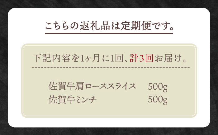 【全3回定期便】佐賀牛 スライス・ミンチ セット（各500g）【田中畜産牛肉店】 [HBH107]