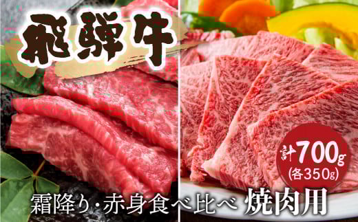 飛騨牛 霜降り・赤身 焼肉 各350ｇ（計700g） 牛肉 和牛 バラ モモカタ 食べ比べ 贈り物 ギフト 肉 牛肉 焼肉 お楽しみ 飛騨市 [Q2523]