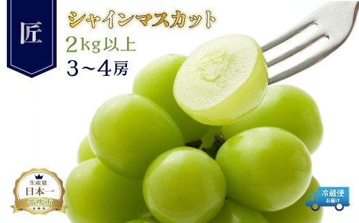 ＜2026年発送＞笛吹市産シャインマスカット（匠）3～4房　2kg以上 ふるさと納税 おすすめ ランキング シャインマスカット 笛吹市 国産 人気 期間限定 ぶどう ブドウ 葡萄 旬 果物 フルーツ デザート 山梨県 送料無料 210-007-26y