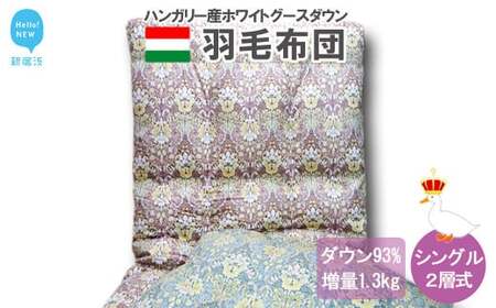 羽毛布団 掛布団 シングル（G-13）（ブルー系） ハンガリー産 ホワイトグースダウン 93％ ツインキルト2層式 抗菌 防臭
