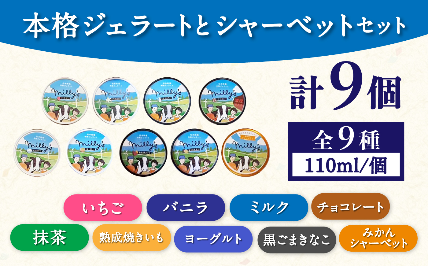 本格ジェラート ミリーズ9個セット 110ml×9個 / アイスクリーム / 佐賀県 / 松本アイス工房 [41AOAA002]