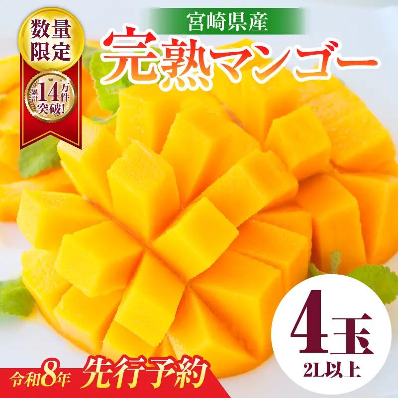 リピーター続出!!宮崎県産 完熟 マンゴー 2L以上×4玉 令和8年発送分 数量限定 フルーツ 果物 果汁 希少 濃厚 ジューシー 贅沢 上質 ご褒美 人気 国産 食品 おやつ デザート 産地直送 おすすめ ギフト プレゼント 贈り物 お土産 手土産 南国 日南市 送料無料_ED10-25