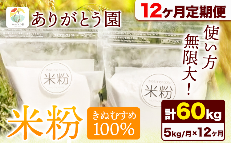 【12ヶ月定期便】米粉 きぬむすめ 5kg ありがとう園《お申込み月の翌月から出荷開始》岡山県 矢掛町 米 コメ 一等米 きぬむすめ 100％ 料理用 定期便---osy_aekktei_23_115500_mo12num_5---