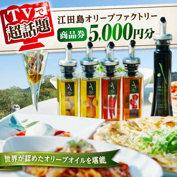 【ふるさと納税】オリーブオイル 商品券『江田島オリーブファクトリー』 商品券 5000円分（1000円分×5枚） オリーブオイル ドレッシング 調味料 油 食用油 オリーブ油 ギフト ギフト 国産 広島県産 人気 送料無料 高評価 江田島市/山本倶楽部株式会社[XAJ095]