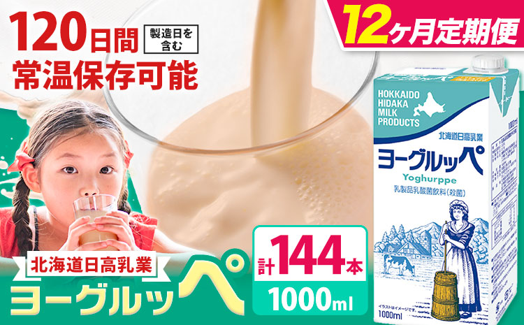 【12ヶ月定期便】ロングライフ 常温保存可能 ヨーグルッペ 1000ml × 12本 日高乳業《お申込み翌月から出荷》北海道 日高町 乳酸菌飲料 常温 備蓄 ストック 1L