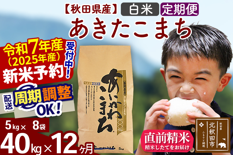 
            ※令和7年産 新米予約※《定期便12ヶ月》秋田県産 あきたこまち 40kg【白米】(5kg小分け袋) 2025年産 お届け周期調整可能 隔月に調整OK お米 藤岡農産
          