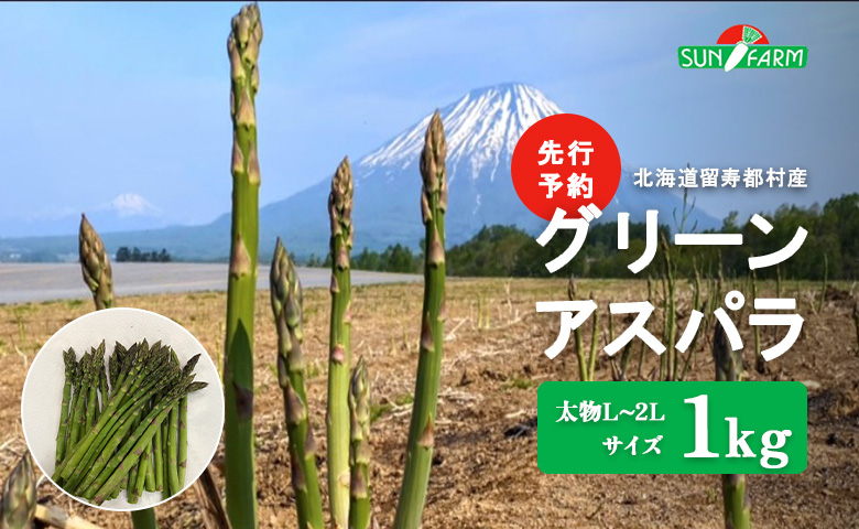 【先行予約】北海道留寿都村産　グリーンアスパラ 太物L～2Lサイズ1kg【24002】