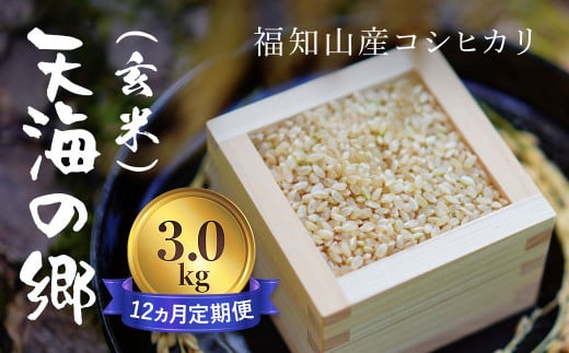 【令和6年産】【12ヵ月定期便】京都福知山産コシヒカリ『天海の郷』3kg（玄米）天空に広がる天海の郷 / ふるさと納税 こめ コメ 米 コシヒカリ こしひかり 玄米 定期 12カ月 おいしい 美味しい 美容 健康 天空 雲海 天海の郷 京都府 福知山市 FCCM035