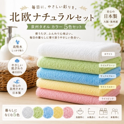 泉州タオル 北欧ナチュラルカラー フェイスタオル5枚セット 日本製 高吸水【1753877】