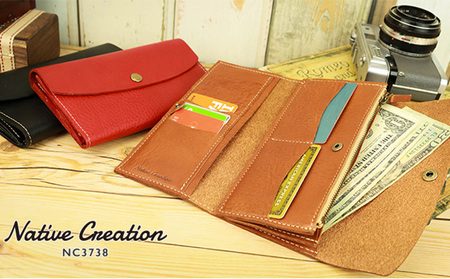 Native Creation 三つ折り長財布 NC3738 全8色 栃木レザー【納期1～3カ月】 雑貨 日用品 ファッション小物  【RED】