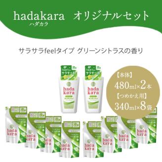 hadakara ( ハダカラ ) オリジナルセット サラサラタイプ《本体×2本、つめかえ用×8袋》[ ライオン LION ボディソープ ]