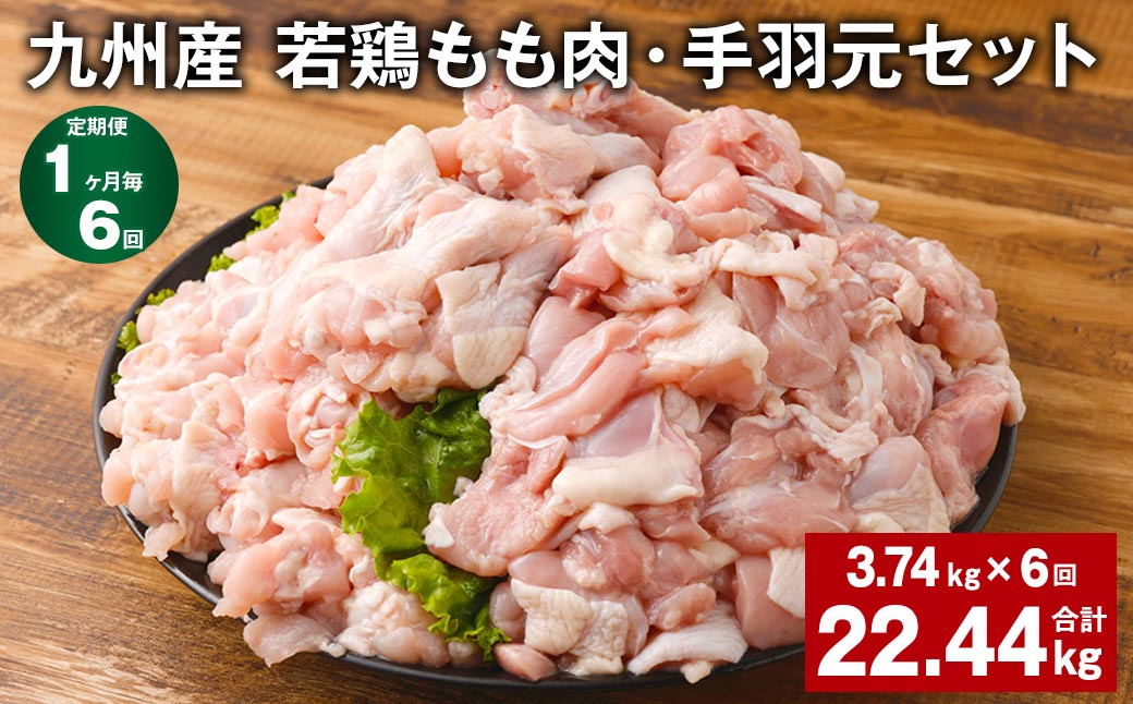 【1ヶ月毎6回定期便】 九州産 若鶏もも肉・手羽元セット 計約22.44kg（約3.74kg✕6回） 鶏肉 もも肉 手羽元