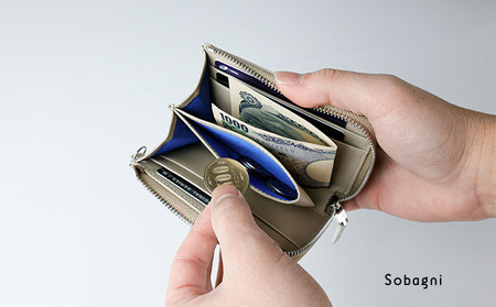 エシカルレザーSobagni コンパクト ウォレット ブラウン