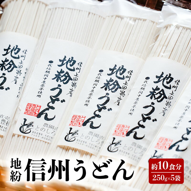 【ふるさと納税】乾麺 地粉 10食分 (250g×5袋) 信州うどん 国産 信州産 うどん 干しうどん 小麦粉 麺類 浅間連峰の伏流水 自社栽培 小麦　お届け：入金から出荷まで1か月以上かかる場合もございます。ご了承の上寄付いただけますと幸いです。