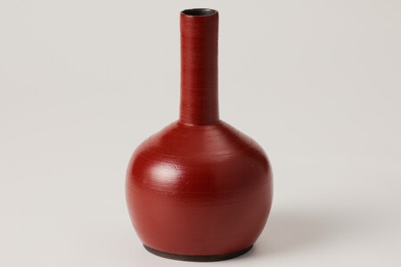 赤巻黒釉つる首花器　作者：山下　眞喜 【0032-064】陶芸 工芸品 陶器 茶道具 皿 鉢 美濃桃山陶 焼き物