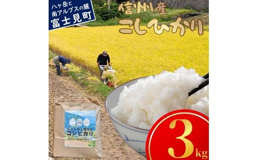 先行予約 令和7年産 コシヒカリ 3kg 長野県富士見町落合河路塚平産 じゅんかん育ちのコシヒカリ つくえラボ [10月中旬発送開始]