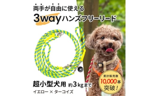 ＜犬用リード＞3WAYハンズフリーリード(超小型犬用)イエロー×ターコイズ＜ゴールデンママ＞【1663358】
