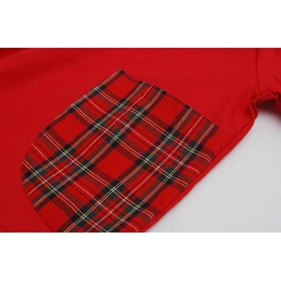 ふるさと納税 忠岡町 キッズ スモック　チェックポケット(赤)　100cm |  | 01