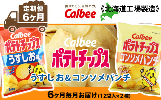 【 定期便 6カ月 】 カルビー ポテトチップス ＜ うすしお × コンソメパンチ ＞12袋入 各1箱《北海道工場製造》 ポテチ ポテト お菓子 スナック calbee コンソメ 食べ比べ 千歳 北海道