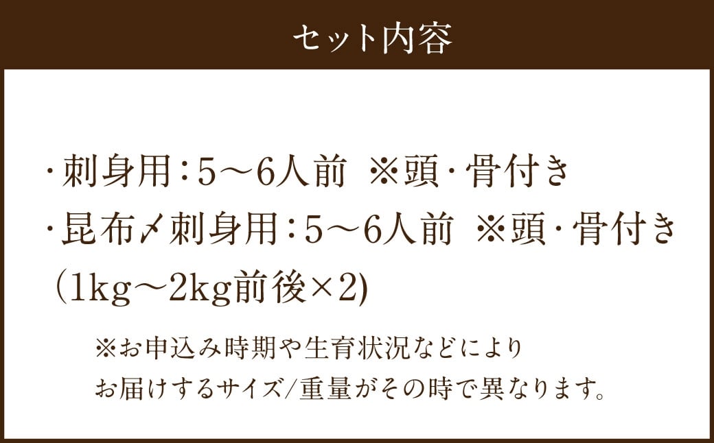 長崎の森で育てた『幻のクエ』 【セット】刺身用5～6人前、昆布〆 刺身用 5～6人前(1kg～2kg前後×2)
