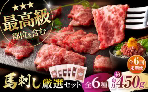 【全6回定期便】「熊本特産」馬刺し専門店厳選の6種セット 3893 / 肉 馬肉 ネギトロ 馬刺し 大トロ 赤身 ヒレ肉 馬肉 ネギトロ 馬刺し 赤身 バサシ たれ付き  馬刺し 馬刺 熊本 菊陽 スライス 小分け 450g 低カロリー 高タンパク 人気 絶品 熊本県 菊陽町 馬肉 専用醤油 たれ ばさし 専用醤油付き 生姜付き  赤身 国産馬刺し 冷凍【株式会社フジチク】 [BHAD073]