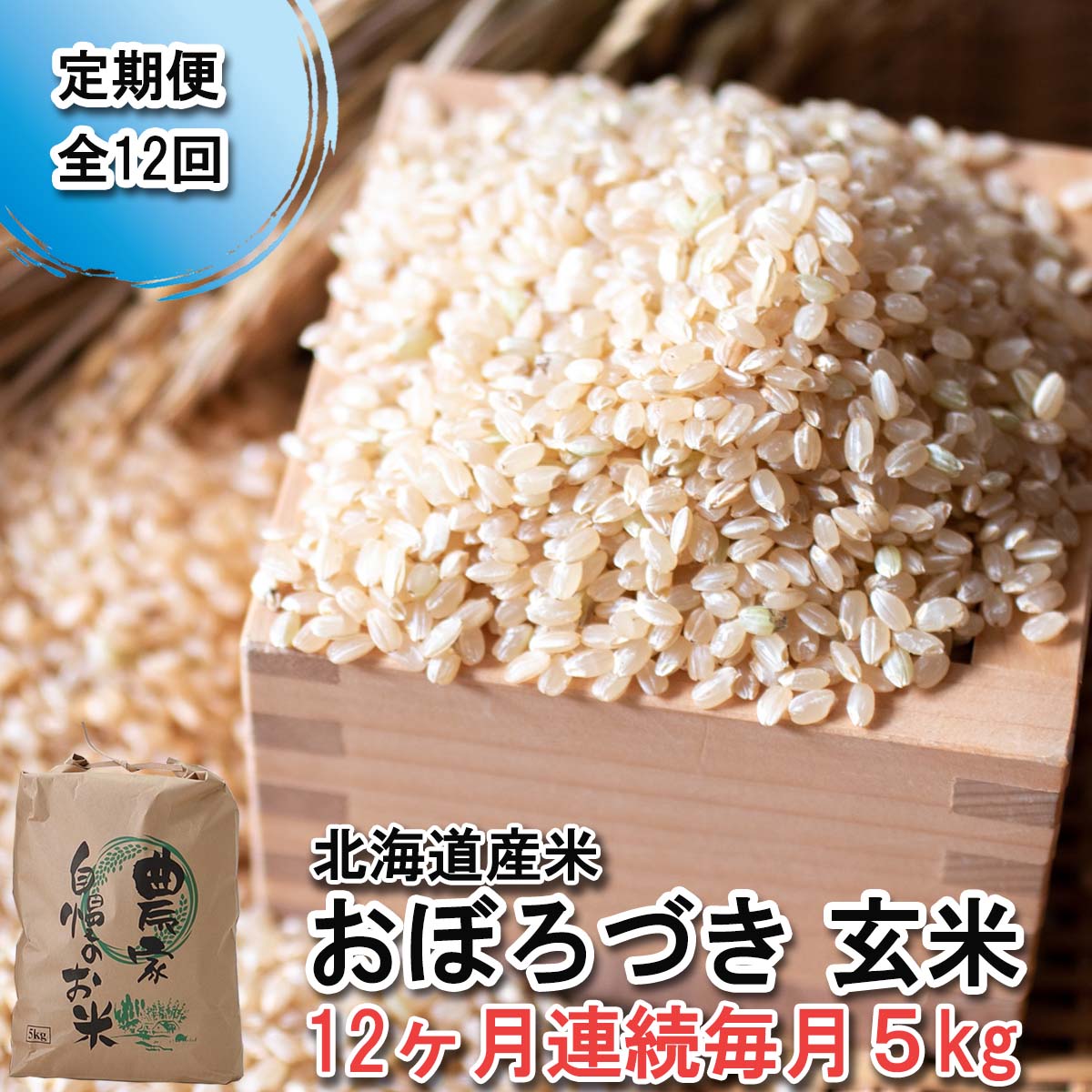 【ふるさと納税】 ＜ 定期便 ＞ 北海道産 おぼろづき 5kg 毎月 12回 希少米 米 玄米 お米 北海道米 お弁当 おにぎり 常温 北海道 新ひだか町