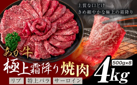 あか牛 極上霜降り リブ サーロイン 特上バラ 焼肉 4kg《30日以内に出荷予定(土日祝除く)》熊本県 氷川町 牛 牛肉 和牛 ブランド牛