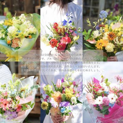 ふるさと納税 芸西村 【毎月定期便】芸西村産季節の生花花束　ブーケM　初回花瓶付　毎回延命剤付【t155tmf】　全6回 |  | 01