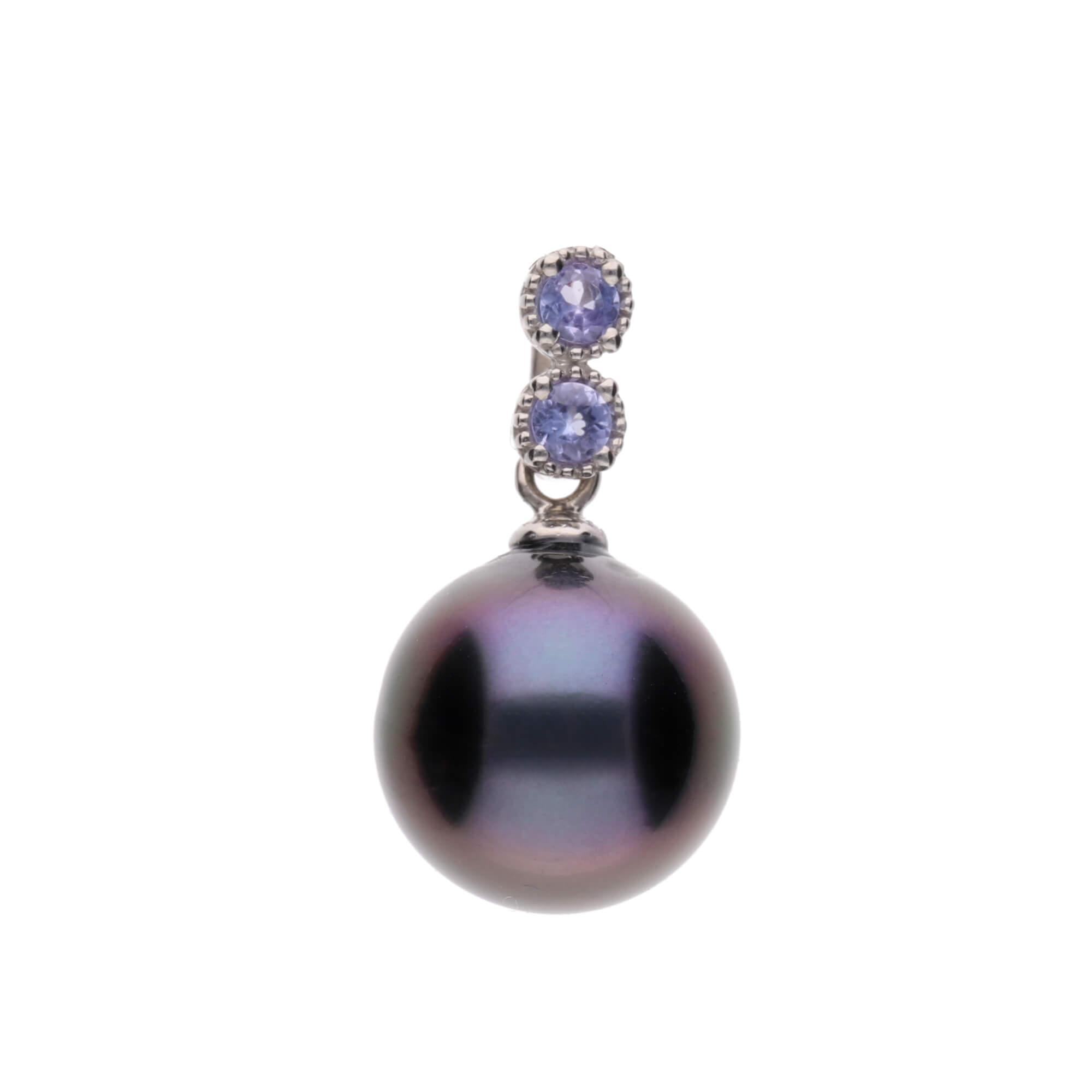 【ふるさと納税】【水鞠】ブラックパール（タヒチ 黒蝶真珠） 10mm セミラウンド タンザナイト ペンダントトップ K18 ホワイトゴールド