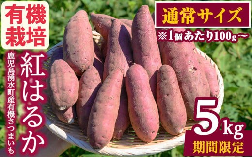 
                  y329-C ≪通常サイズ(1個あたり100g~)≫湧水町産有機さつまいも「紅はるか」(計5kg) 国産 九州産 鹿児島産 有機栽培 サツマイモ 生芋 芋 焼き芋 やきいも べにはるか 天ぷら おかず 野菜 おやつ スイーツ 旬 常温 常温保存【そのやま農園】
                