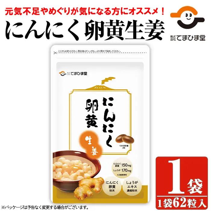No.1293 てまひま にんにく卵黄生姜(1袋 62粒入り)  鹿児島 日置市 ニンニク 健康食品 栄養 元気 カプセル 安全安心 生姜 サプリ サプリメント 定期便 頒布会 【てまひま堂】