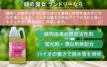 緑の魔女ランドリー柔軟剤入り2kg×8本セット | 茨城県 龍ケ崎市 洗剤 パイプクリーナー 詰まり 臭い 匂い 排水溝 環境配慮 ランドリー 洗濯槽 手肌 優しい 汚れ 蛍光増白剤 漂白剤 不使用 