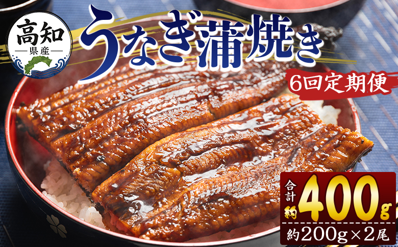定期便 うなぎ 蒲焼き 約200g 2尾 6回 高知県産 養殖 魚介 国産 海鮮 魚 かばやき 鰻 ウナギ 惣菜 おかず お手軽 加工品 加工食品 冷凍 Wfb-0051