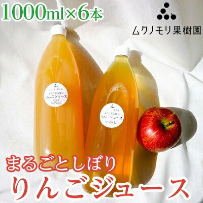 【ふるさと納税】ムクノモリ果樹園まるごとしぼり　りんごジュース【1000ml×6本セット】林檎 フルーツジュース 無添加※着日指定不可　 飲料 果汁飲料 飲み物 果物 果物ジュース アップルジュース 紅玉ミックス サンふじ 濃い 飲み比べ