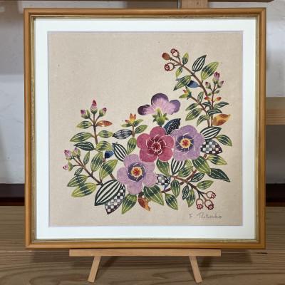 ふるさと納税 今帰仁村 芭蕉紙紅型染「沖縄の花」シリーズ〈野ぼたん〉37cm額
