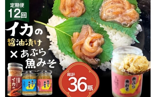 ご飯のお供 あぶらみそ イカ 醤油漬け あぶらみそ 地魚・真鯛  イカの醤油漬け プレーン 3種セット 12回 定期便 総計36本 [康貴丸水産 長崎県 平戸市 hr42bgy400210] お取り寄せ おにぎり おかず 具材 油味噌 魚 さかな 塩辛